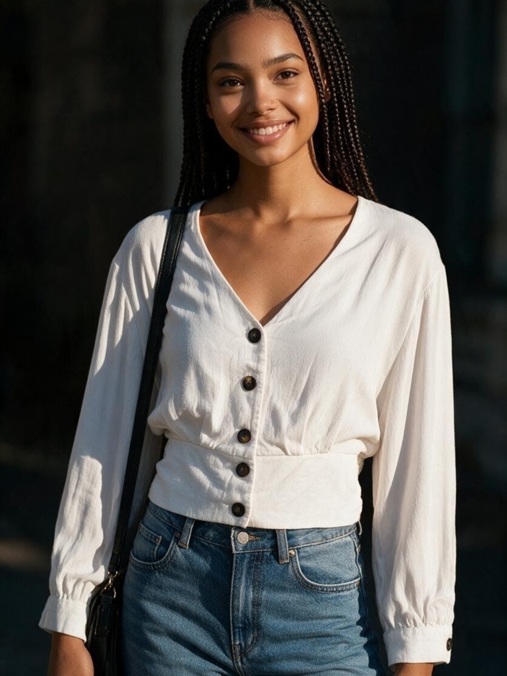 Bershka Long Sleeve Crop Blouse - Small